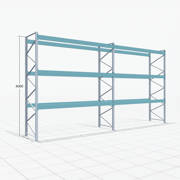 Palettenregal Basic PRB 1100, H: 4000 mm, B: 7.460 mm, Palettengewicht: 1000 kg, Palettenplätze: 32